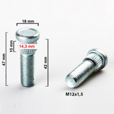 M12x1.5x42mm wheel stud (14.3mm) (OEM 3714.28) MITSUBISHI, SMART FOR FOUR, TOYOTA, MAZDA, HYUNDAI